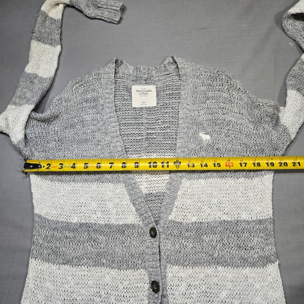Y2K Abercrombie & Fitch Cardigan Sweater XS/S Gray White Striped Knit Soft Girl - Picture 5 of 7